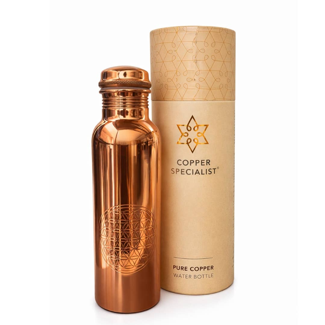 Borraccia in puro rame lucidato Flower of Life 850 ml