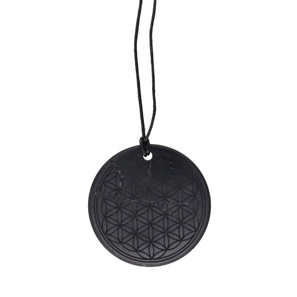 Grande pendente Shungite con fiore della vita