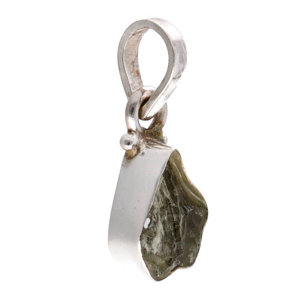 Ciondolo Bisel di Moldavite in Argento Sterling 925 (1 - 1,9gr)