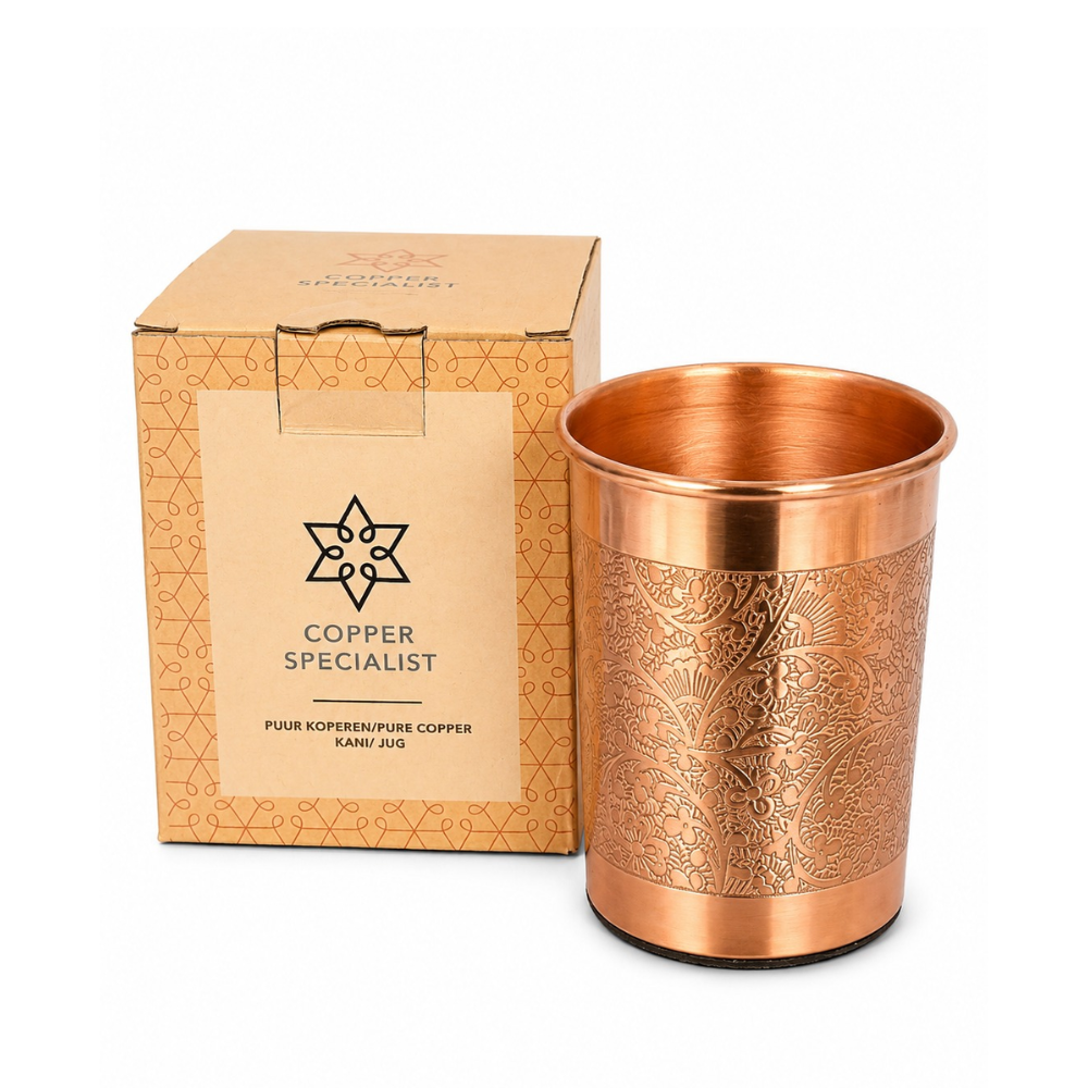 Bicchiere in puro rame con motivo floreale – 300 ml/120 g (pesante